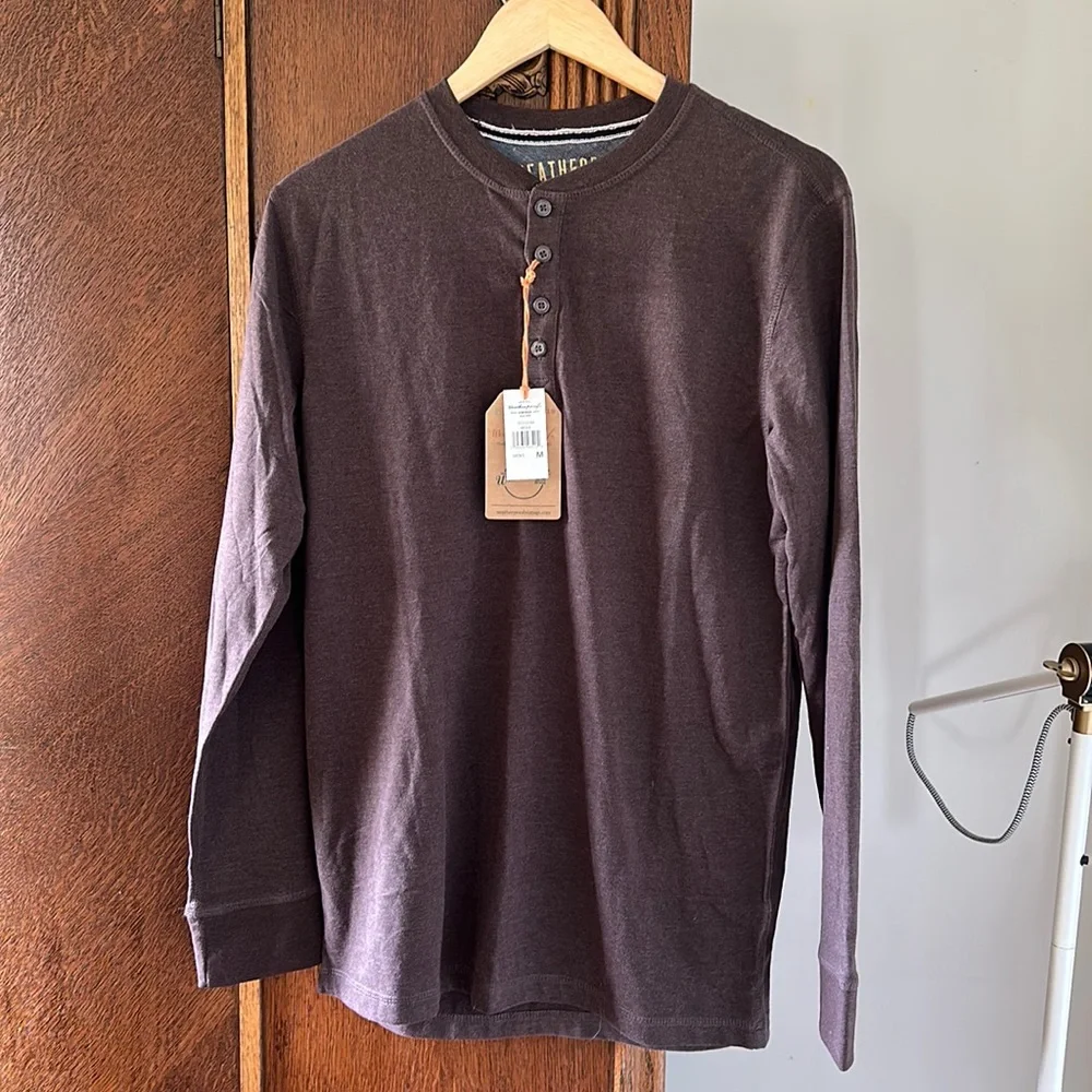 Mens NEW Weatherproof Vintage Henley Long Sleeve Brown - Picture 2 of 5
